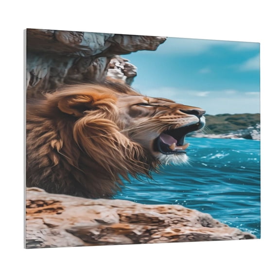 Picia Ice Blue Coastal Lion Pattern Decorative Picture – Unique Wall Art, Modern Canvas Print for Trendy Interiors (Horizontal)