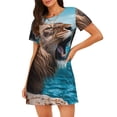 thumbnail image 1 of Picia Ice Blue Coastal Lion Pattern Women’s Nightdress – Casual Short-sleeved Loose-Fit Sleepwear, Soft Cotton Short-Sleeve Sleep Shirt for Relaxation & Comfort, 1 of 6