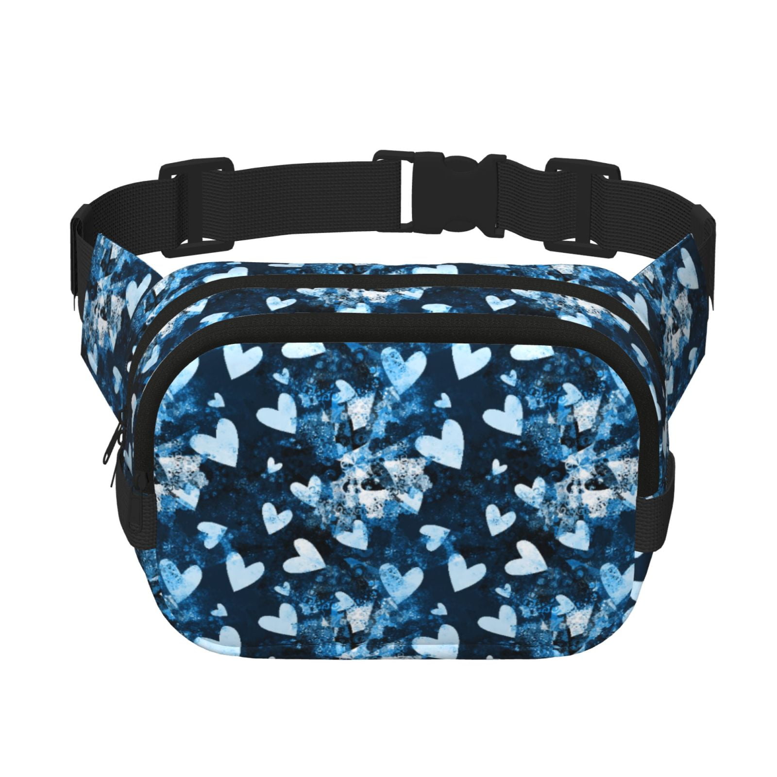 Picia Ice Blue Heart Print Square Double-Layer Waist Bag Mini Adjustable Waist Belt Bag Exercise Running Travel Hiking