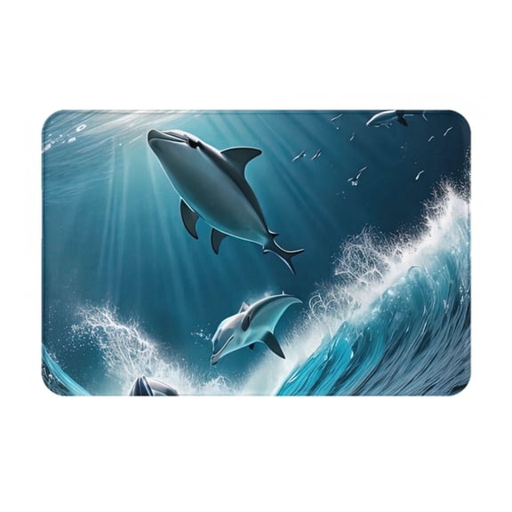 Picia Ice Blue Ocean Cute Dolphin A Pattern Flannel Doormat  16x24 Inch Non-Slip Indoor Mat, Absorbent & Quick-Dry Rug for Entryway, Bathroom, Kitchen, and Bedroom, Machine Washable