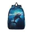 thumbnail image 1 of Picia Ice Blue Ocean Cute Dolphin Printed Canvas Daypack - Stylish and Durable Vintage Compact Backpack - Class, Work, Travel, or Laptop Bookbag,Organized Compartments-Medium, 1 of 6