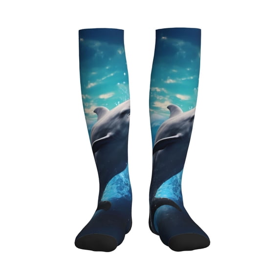 Picia Ice Blue Ocean Cute Dolphin Printed Sports Compression Socks - 15-20mmHg Graduated Compression, High-Performance Soft and Breathable Socks for Men and Women