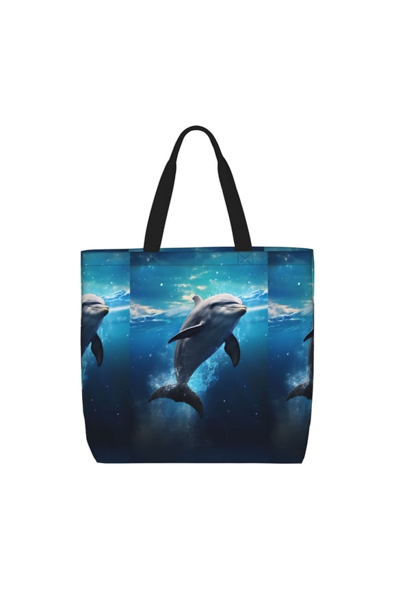 Ice Blue Ocean Cute Dolphin for Tote Bag for Women with Zipper, Gym Tote with Compartments, Laptop Work Tote Nurse Dance Yoga Bag for Sport, Travel