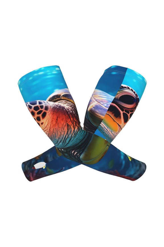 Ice Blue Ocean Sea Turtle Arm Sleeves for Men and Women - Tattoo Cover Up UPF 50+ Cooling Sports Sleeve for Basketball Golf Football-One Size