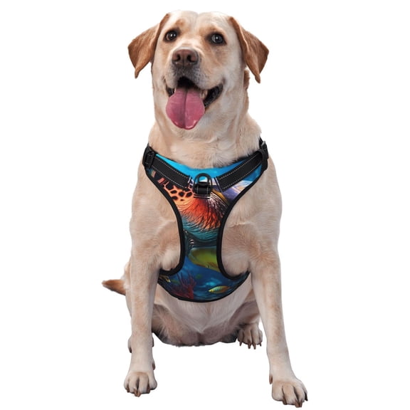 Picia Ice Blue Ocean Sea Turtle No-Pull Dog Harness Reflective Front Clip Vest with Handle,Step-in Air Dog Harness,Adjustable 2 Metal Rings 4 Buckles,Easy to Put on & Take Off Medium