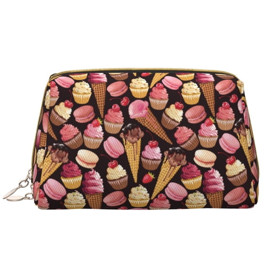 Picia Ice Cream Cake Print Leather Makeup Bag Make Up Bag Travel Toiletry Bag for Her Girlfriend Teacher Teen Girl Gifts
