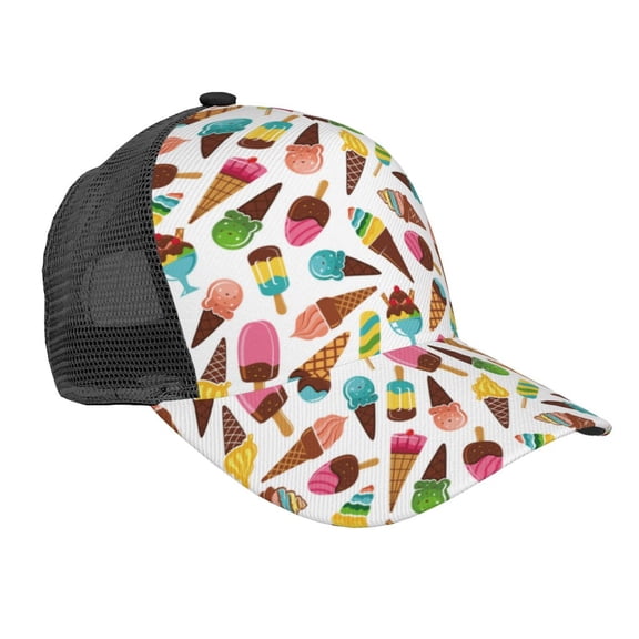 Picia Ice Cream Popsicles Pattern Trucker Hat,Baseball Cap,Sun Protection Cap,Stylish Headwear,Leisure Cap,Outdoor Sports Cap