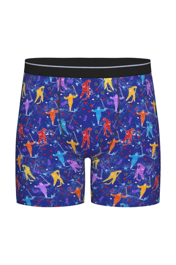 Ice Hockey Players With Puck Pattern Men's Athletic Long Leg Briefs , Performance Stretch Underwear,Moisture-Wicking