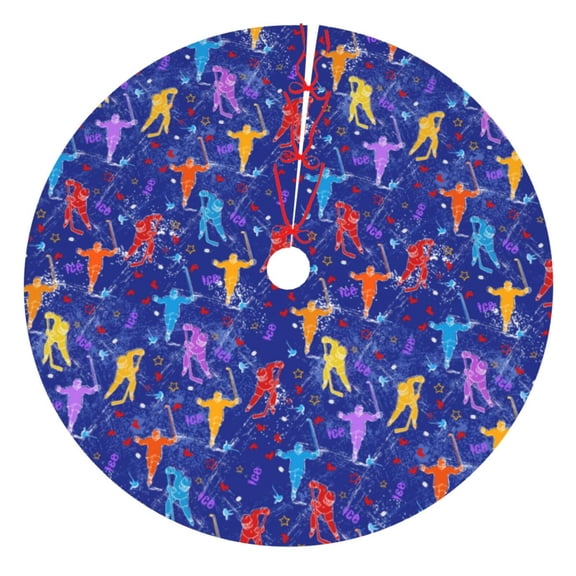 Picia Ice Hockey Players With Puck Print Christmas Tree Skirt , Christmas Tree Skirt Ornaments for Merry Christmas Holiday Party Decorations Indoor Outdoor-30"