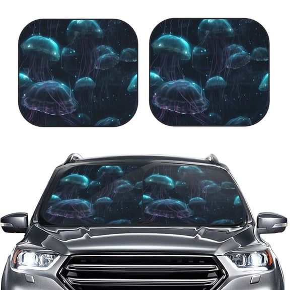 Picia Ice blue light spot jellyfish 2 Piece Car Windshield Sun Shade Foldable | Foldable Sun Shield for Front Window Blocks UV Rays and Keeps Your Vehicle Cool-Small