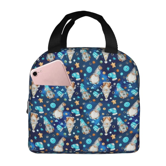 Picia Ice blue old man cute winter Printed Lunch box Lunch bag for Men Women Large Capacity Lunchbox Reusable Lunch Bags Insulated Lunch Bag Lunch Box Cooler