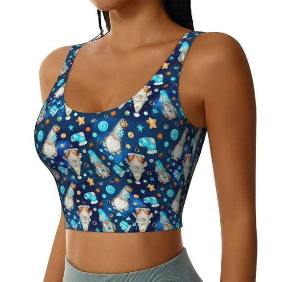 Picia Ice blue old man cute winter Sports Bra for Women,Padded Strappy Sports Bras Medium Support Yoga Bra with Removable Cups,Running Yoga Bra-
