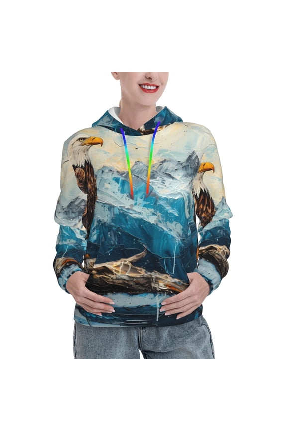 Iceberg Bald Eagle Pattern Casual Women's Hoodie, Hooded Sweatshirt with Kangaroo Pocket, Comfortable Pullover with Eye-catching Drawstrings-Medium