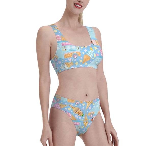 Picia Icecream Truck Women's High Waisted Bikini Scoop Neck Swimsuit Two Pieces Bathing Suit-X-Large