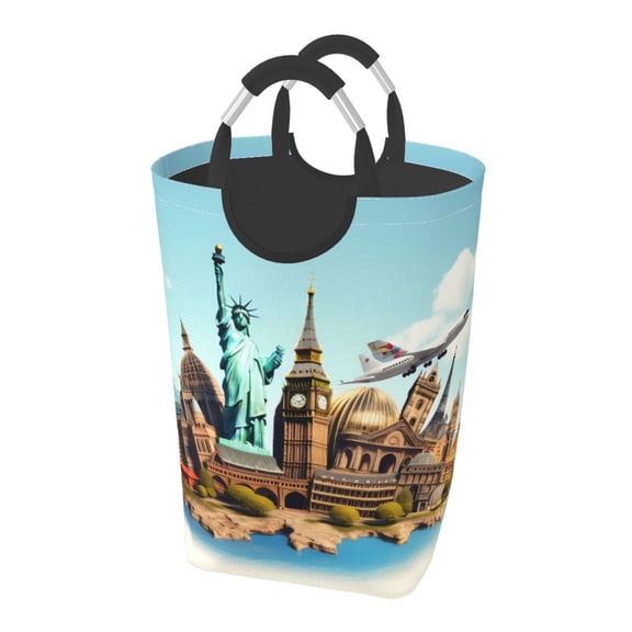 Picia Iconic Global Landmarks Laundry Basket With Handles Laundry Hamper Toys Storage Organizer Foldable Bucket Washing Bin Dirty Clothes Bag For Home Bathroom Bedroom Dorm