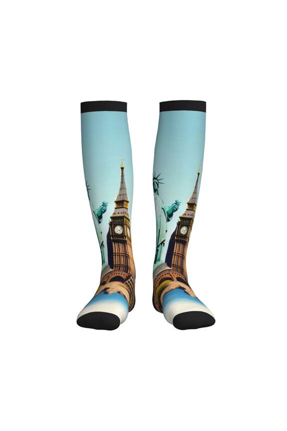 Iconic Global Landmarks Printed Sports Compression Socks - 15-20mmHg Graduated Compression, High-Performance Soft and Breathable Socks for Men and Women