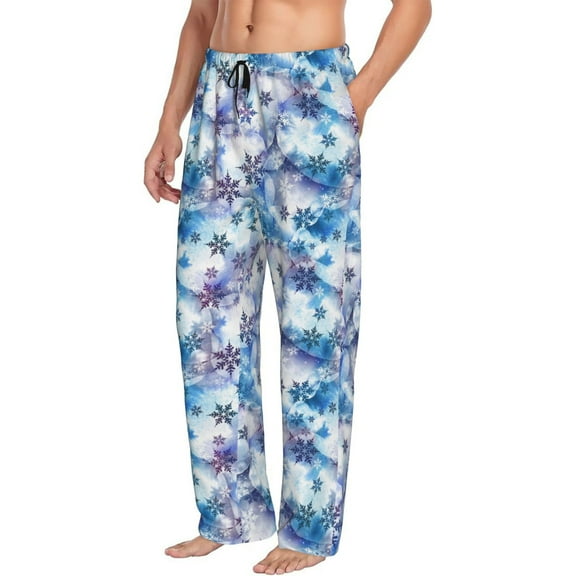 Picia Icy Blue Snowflakes Mens Soft Woven Cotton Elastic Waistband Sleep Pajama Pant Lounge Sleep Pant With Pockets And Drawstring-Small