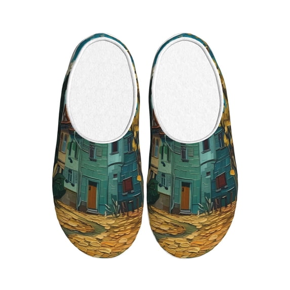 Picia Impressionist Village Sky for Women's Lamb-hug Comfy Fleece House Slippers Memory Foam, Slip-on House Shoes Indoor Outdoor-40/41