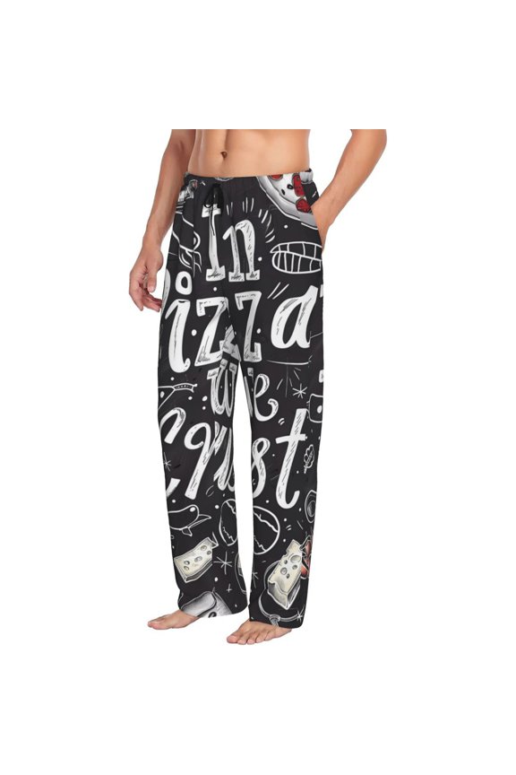 In Pizza We Crust Art Mens Soft Woven Cotton Elastic Waistband Sleep Pajama Pant Lounge Sleep Pant With Pockets And Drawstring-Small