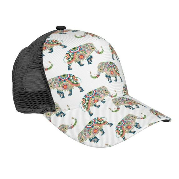Picia Indian Elephant Pattern Trucker Hat,Baseball Cap,Sun Protection Cap,Stylish Headwear,Leisure Cap,Outdoor Sports Cap