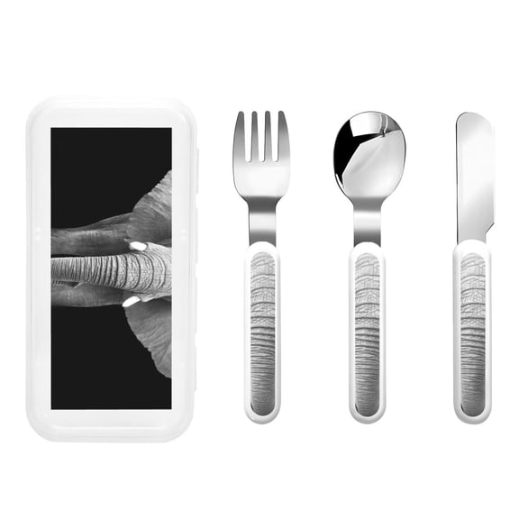 Picia Indian Elephant Print Children's Knife, Fork And Spoon Set - Kids Knife Fork Spoon - Stainless Steel Kids Silverware Set - Metal Kids Cutlery Set