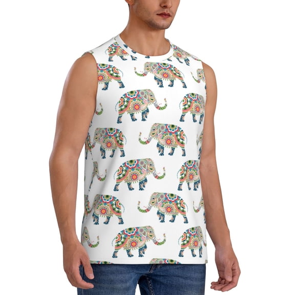 Picia Indian Elephant mens Cotton Tank Undershirts , Moisture-wicking Ribbed Tanks, Lightweight Cotton Tank Undershirts-Medium