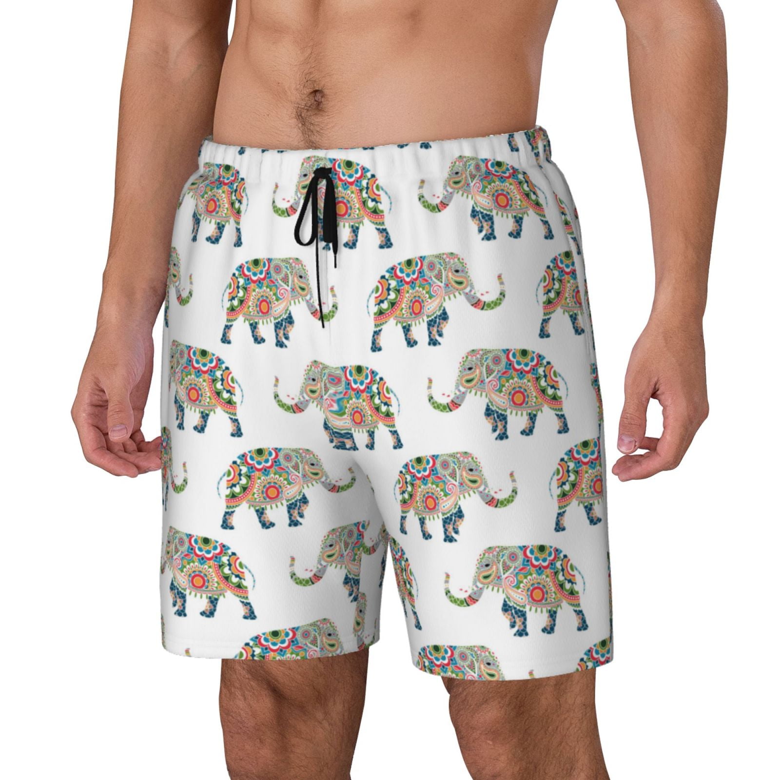 Picia Indian Elephant pattern Mens Swim Trunks with Compression Liner