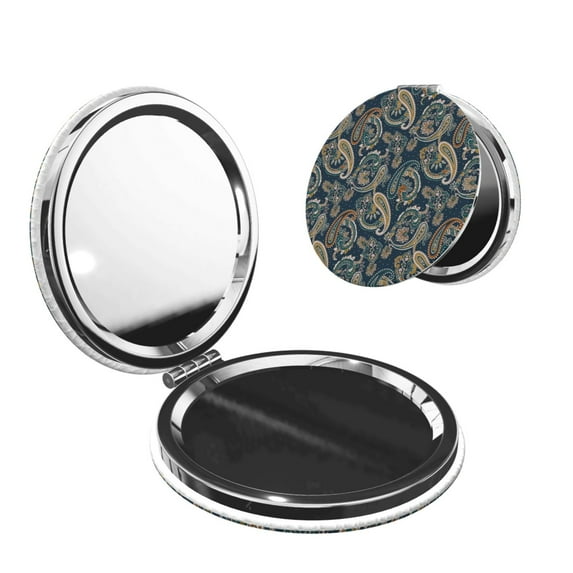 Picia Indian Paisley 2 for Compact Vanity Mirror , Travel Makeup Mirror , Portable Magnifying Cosmetic Mirror for Daily, Work, Business-Round Shape
