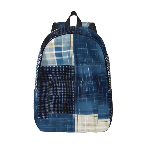 Picia Indigo Patchwork Quilt Printed Canvas Daypack - Stylish and Durable Vintage Compact Backpack - Class, Work, Travel, or Laptop Bookbag,Organized Compartments-Small
