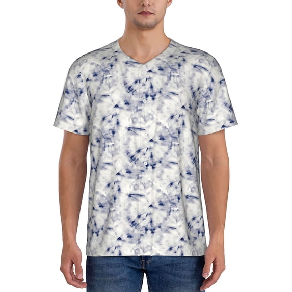 Picia Indigo Tie Dye Pattern Mens Polo Shirts Quick Dry Short Sleeve Golf T Shirt Performance Moisture Wicking Casual Workout Baseball T-shirt-Large