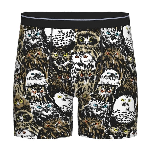 Picia Ink Graffiti Owl Pattern Men's Athletic Long Leg Briefs , Performance Stretch Underwear，Moisture-Wicking