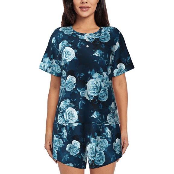 Picia Ink Rose Pajamas Sets for Women Soft Short-Sleeved Pjs with Lounge Shorts Two Piece Sleepwear-X-Large