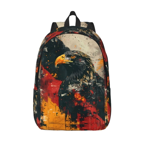 Picia Ink Style Bald Eagle Printed Canvas Daypack - Stylish and Durable Vintage Compact Backpack - Class, Work, Travel, or Laptop Bookbag,Organized Compartments-Small