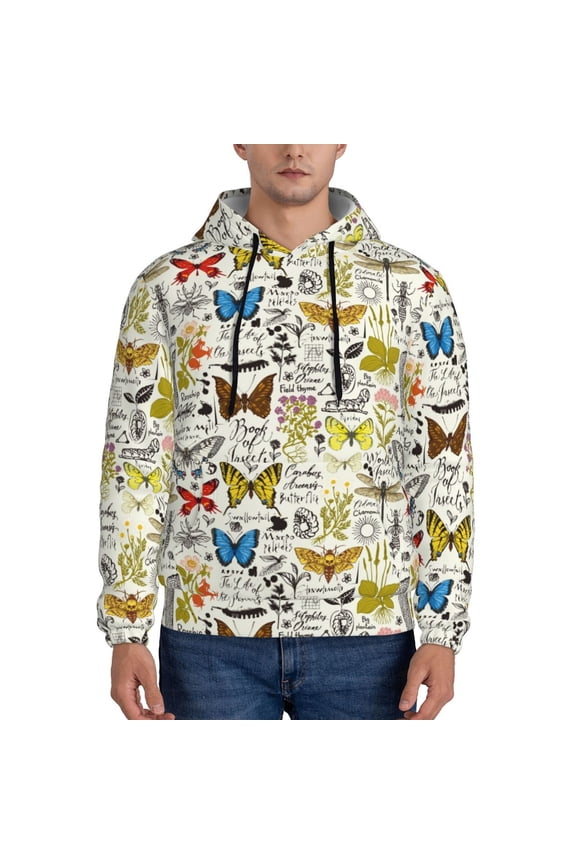 Insects And Medicinal Herbs Pattern Casual Men's Hoodie - Lightweight Hooded Sweatshirt with Kangaroo Pocket, Comfortable Pullover for Everyday, Travel-XX-Large