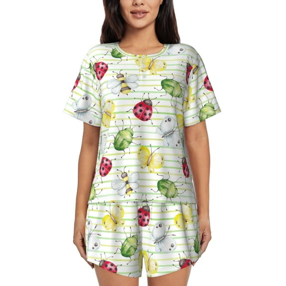 Picia Insects Pajamas Sets for Women Soft Short-Sleeved Pjs with Lounge Shorts Two Piece Sleepwear-XX-Large