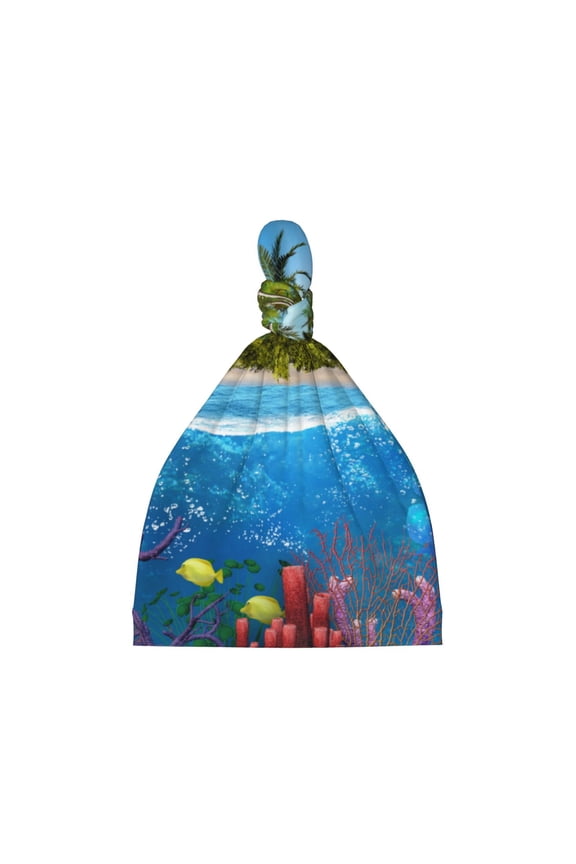 Island And Coral Reef Printed Preemie Hats for Baby Girls Cotton Premature Knot Hats Newborn Hospital Cap Warm Knot Beanie Nicu for Preemie Girls and Boys
