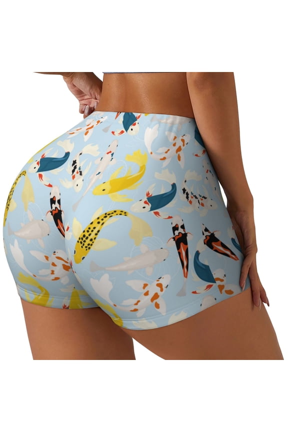 Japanese Carps Printed Workout Shorts for Women Seamless Scrunch Butt Lifting High Waisted Yoga Gym Booty Running Moisture-wicking Short Pants-XX-Large