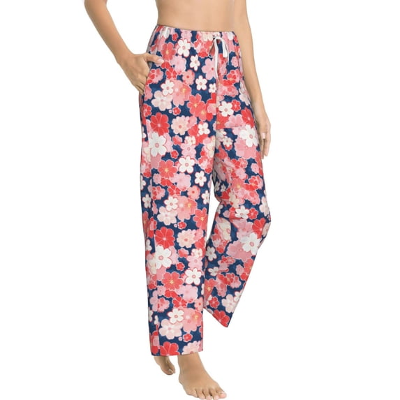 Picia Japanese Cherry Blossoms Womens Soft Woven Cotton Elastic Waistband Sleep Pajama Pant Lounge Sleep Pant With Pockets And Drawstring-Medium