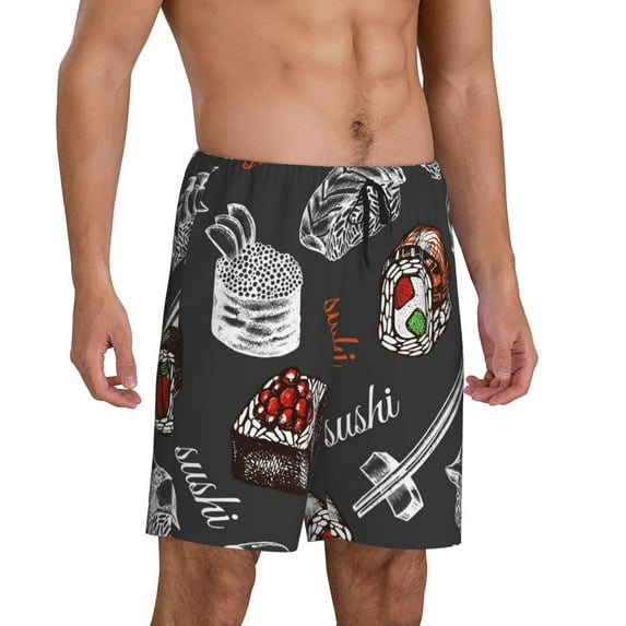 Picia Japanese Sushi Hashi Pajama Shorts for Men, Men's Pajama Bottoms, Sleepwear,Short Pajama Pants-4X-Large