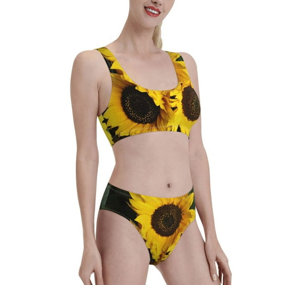 Picia Japanese Were Blossoming Women's High Waisted Bikini Scoop Neck Swimsuit Two Pieces Bathing Suit-Medium