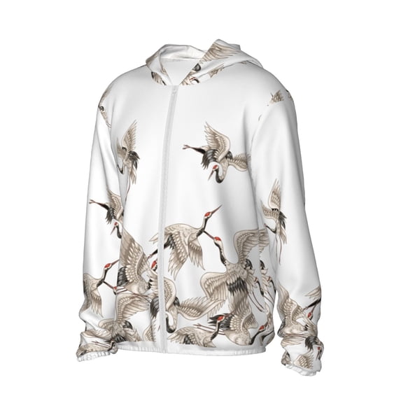 Picia Japanese White Cranes Women's Men's UPF 50+ Sun Protection Hoodie Shirt Long Sleeve SPF Fishing Outdoor UV Hiking Lightweight Shirts-3X-Large