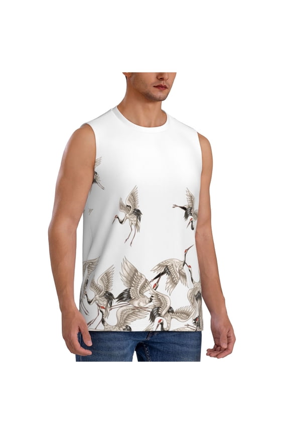 Japanese White Cranes mens Cotton Tank Undershirts , Moisture-wicking Ribbed Tanks, Lightweight Cotton Tank Undershirts-Small