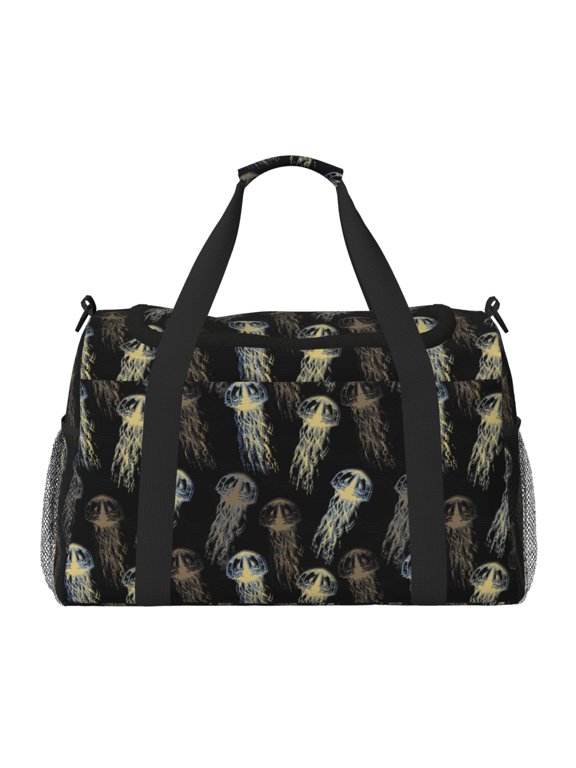 Jellyfish Print Travel Duffle Bag,Weekender Bags for Women with Shoe Compartment, Gym Duffel Bag with Wet Pocket, Hospital Bags for Labor and Delivery
