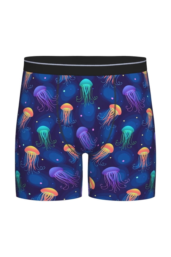 Jellyfish colorful Pattern Men's Athletic Long Leg Briefs , Performance Stretch Underwear,Moisture-Wicking