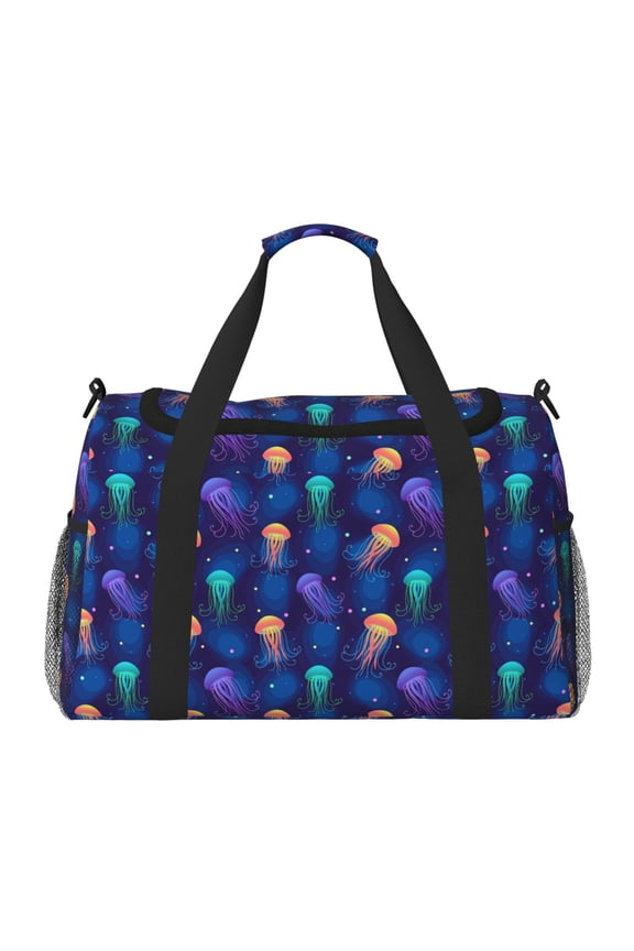 Jellyfish colorful Print Travel Duffle Bag,Weekender Bags for Women with Shoe Compartment, Gym Duffel Bag with Wet Pocket, Hospital Bags for Labor and Delivery
