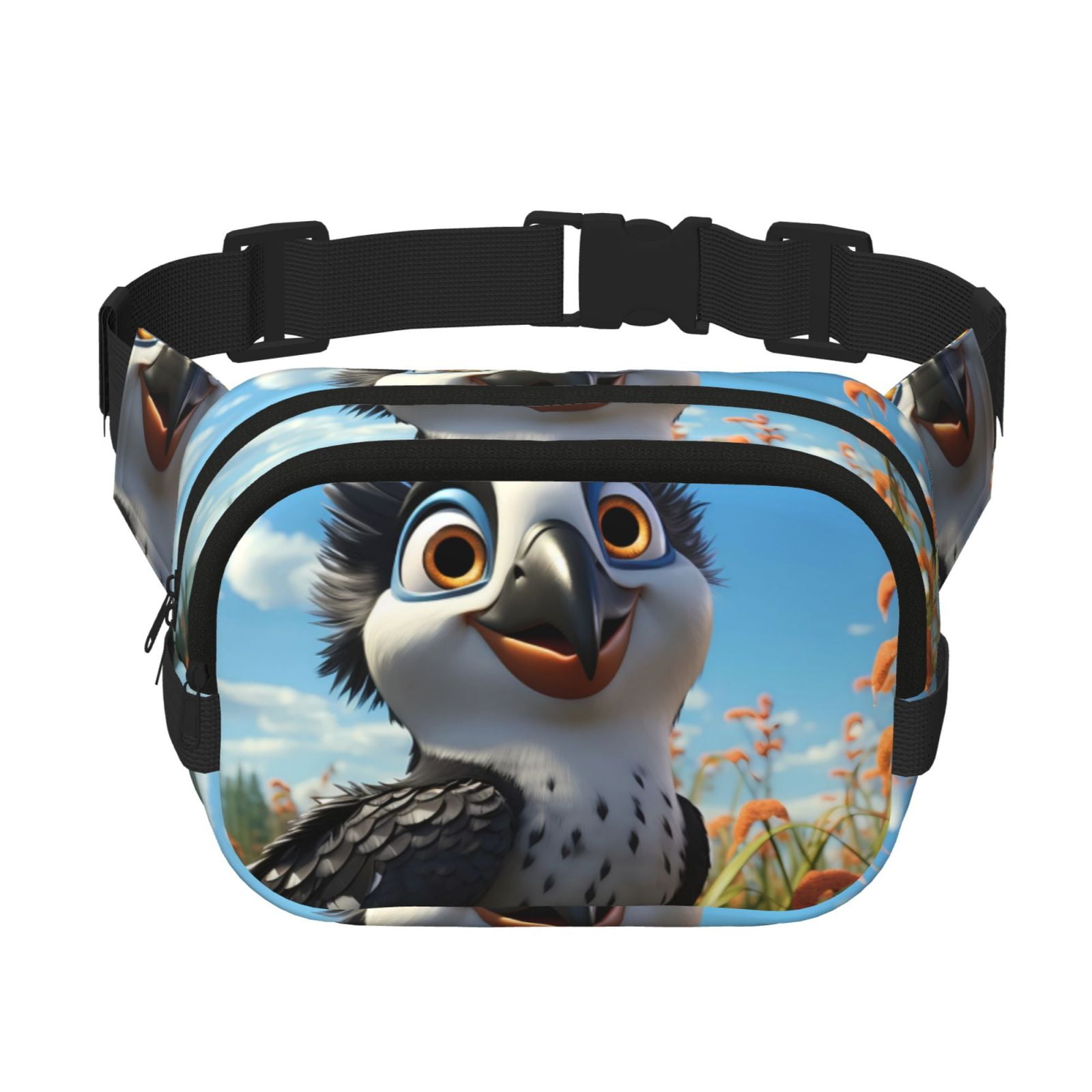 Picia Joyful Animated Bird Print Square Double-Layer Waist Bag Mini Adjustable Waist Belt Bag Exercise Running Travel Hiking