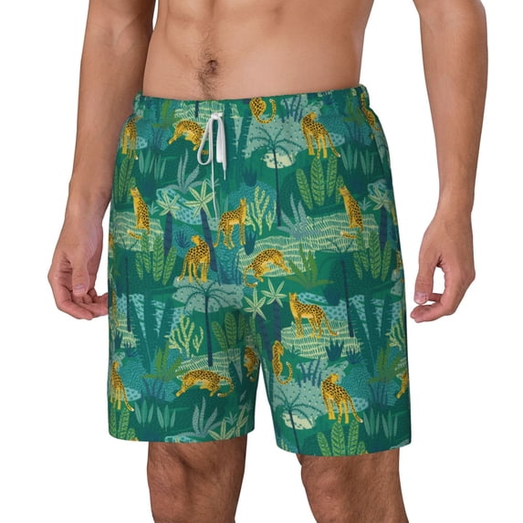 Picia Jungle Leopard pattern Mens Swim Trunks with Compression Liner Stretch Beach Shorts Quick Dry with Zipper Pockets No-Chafing Board Shorts-XX-Large