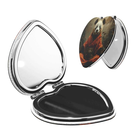 Picia Jungle Meditating Panda for Compact Vanity Mirror , Travel Makeup Mirror , Portable Magnifying Cosmetic Mirror for Daily, Work, Business-Heart Shape
