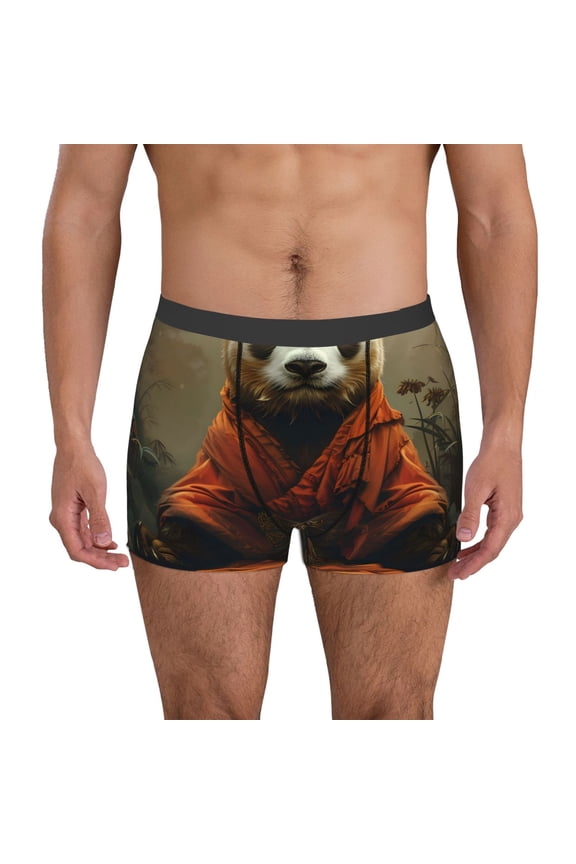 Jungle Meditating Panda Pattern Men’s Boxer Briefs – Soft & Breathable Underwear, Stretchy & Comfortable Fit, Supportive Pouch Design, Moisture-Wicking-Large