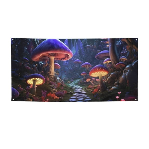 Picia Jungle Path Glowing Mushrooms Pattern Party Banner, Festive Decoration, Holiday Banner, Celebration Decor, Event Banner, Reusable Party Banner-Medium